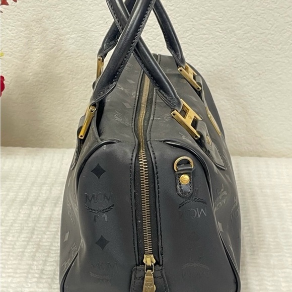 MCM Black Satchel with Gold Accents - Picture 10 of 13